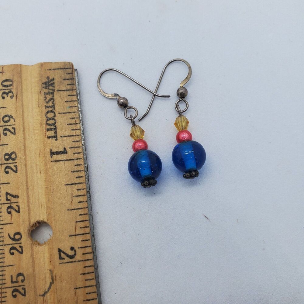 Sterling Silver and Bead Dangle Earrings 925